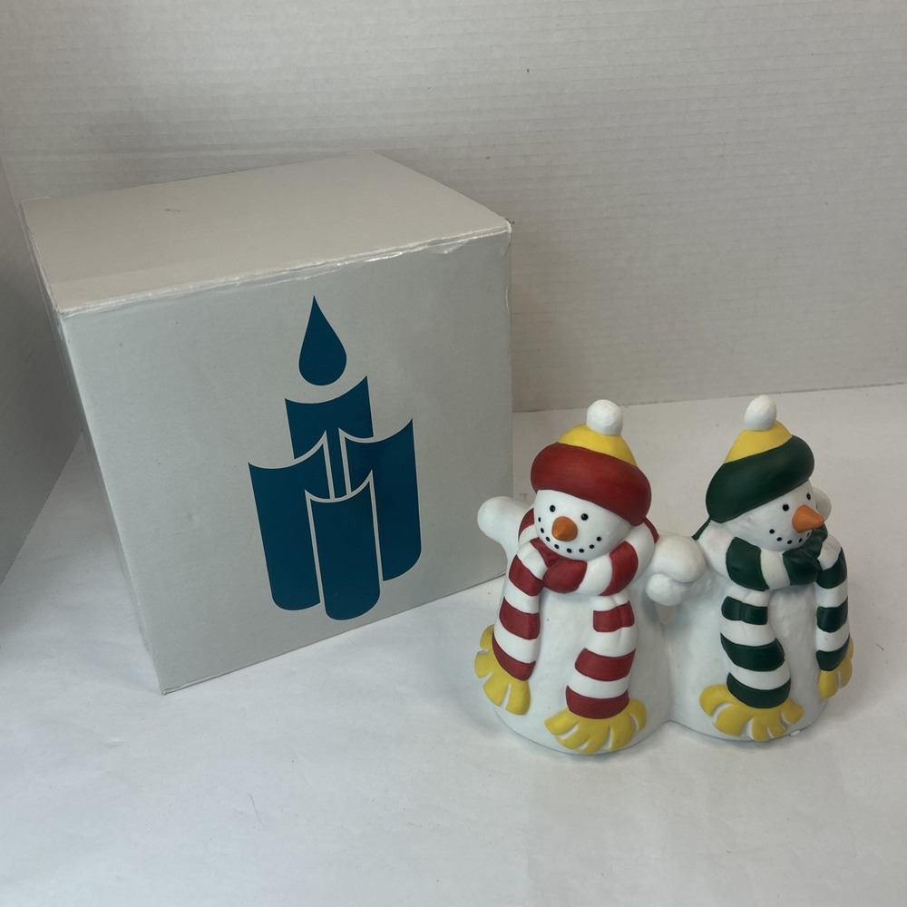 Partylite Snowman Pillar Candle Holder Red Green Winter Holiday Fun